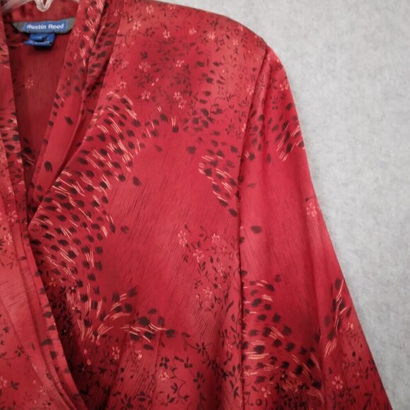 Austin Reed | Red Floral 100% Silk Wrap Blouse | Size 18 - Picture 3 of 9